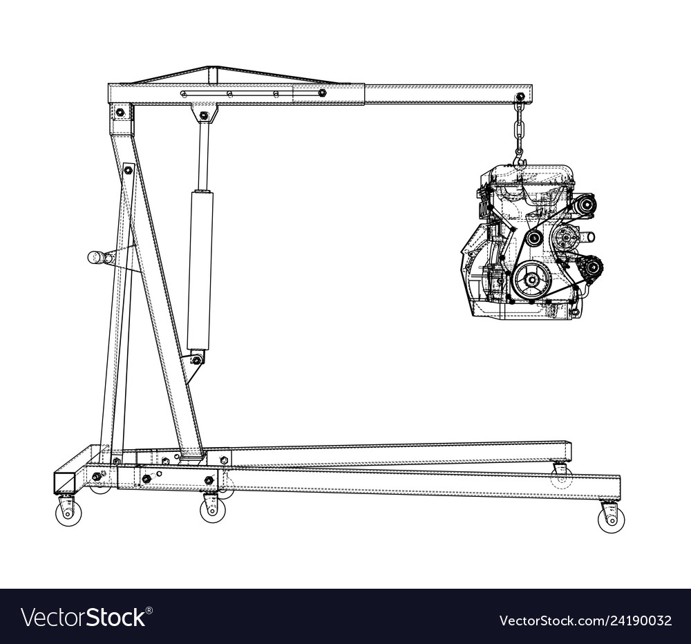 Engine hoist with engine outline Royalty Free Vector Image