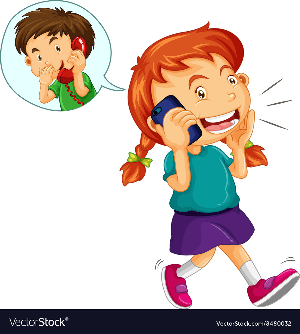 Girl talking to boy on cellphone Royalty Free Vector Image