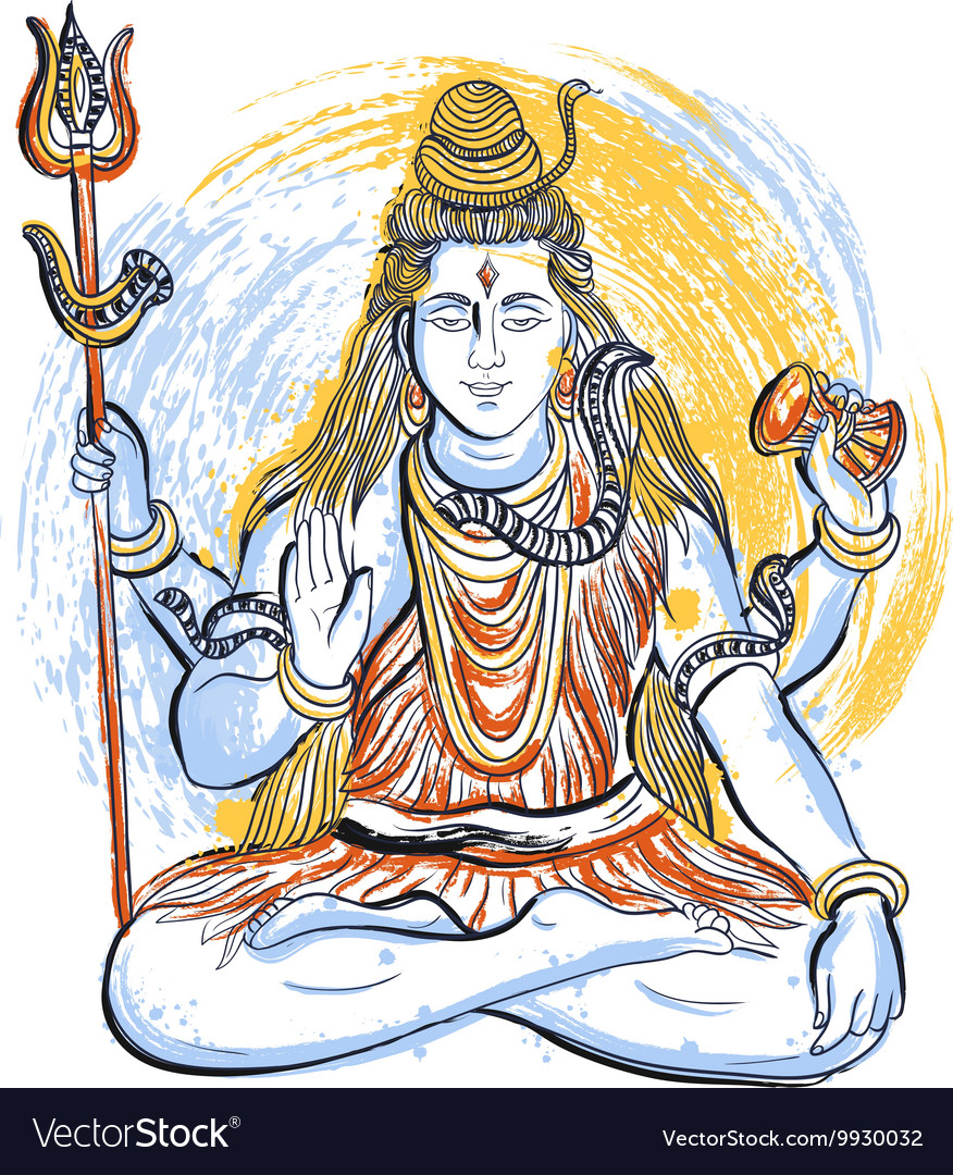 Indian god shiva with watercolor splashes Vector Image