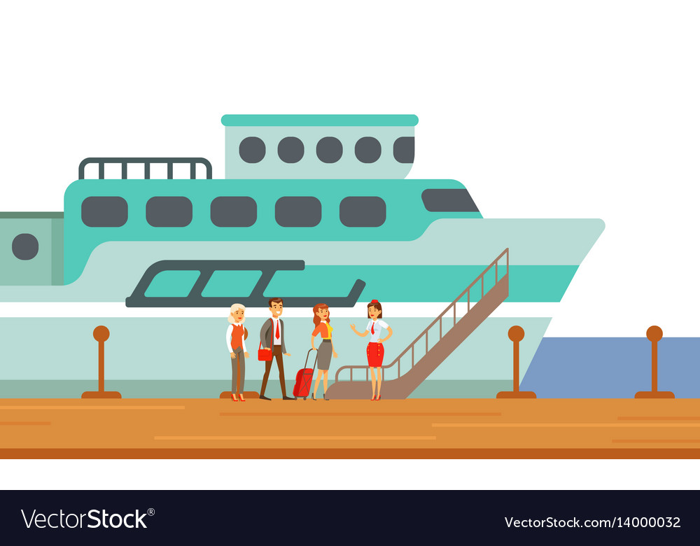 Passengers boarding touristic liner ship part of Vector Image