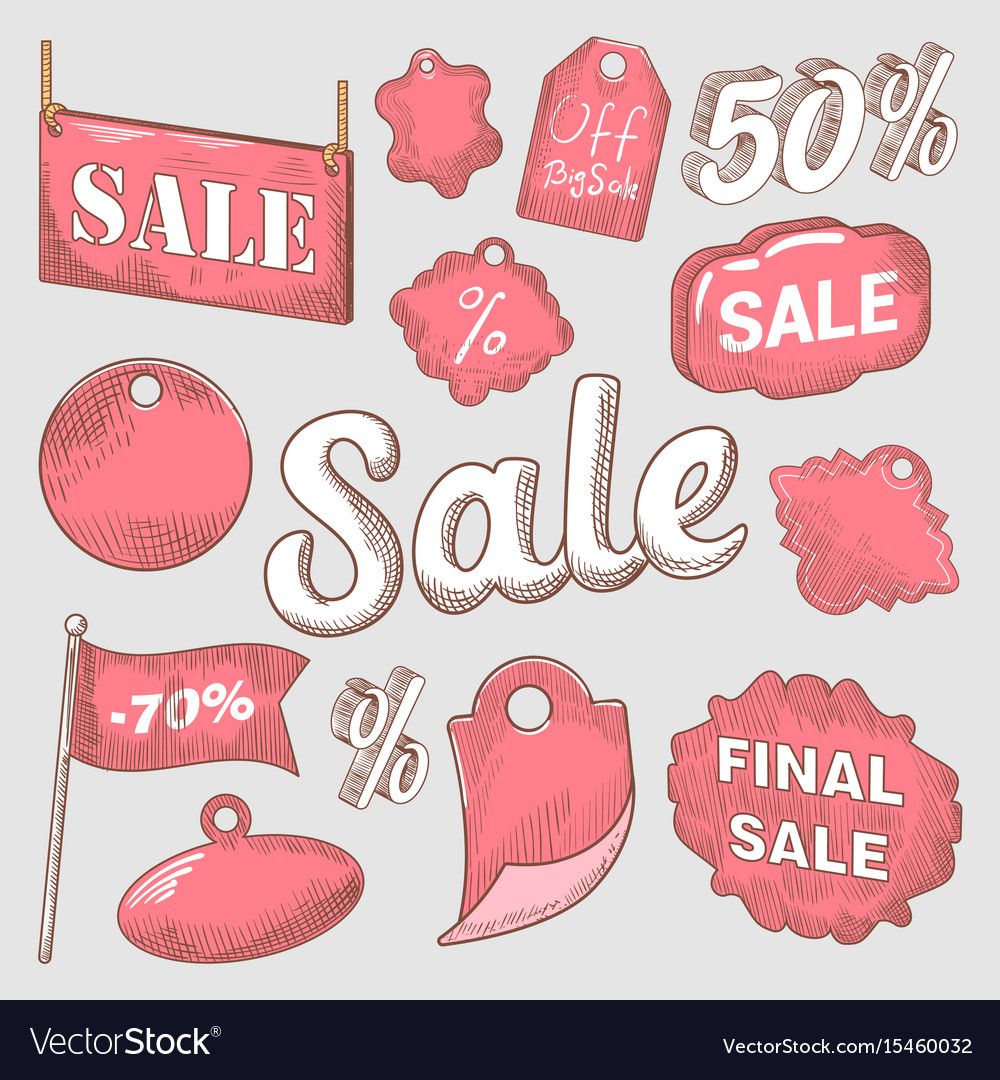 Sale discount hand drawn labels set