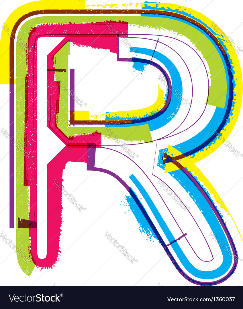 Colorful grunge font letter r Royalty Free Vector Image