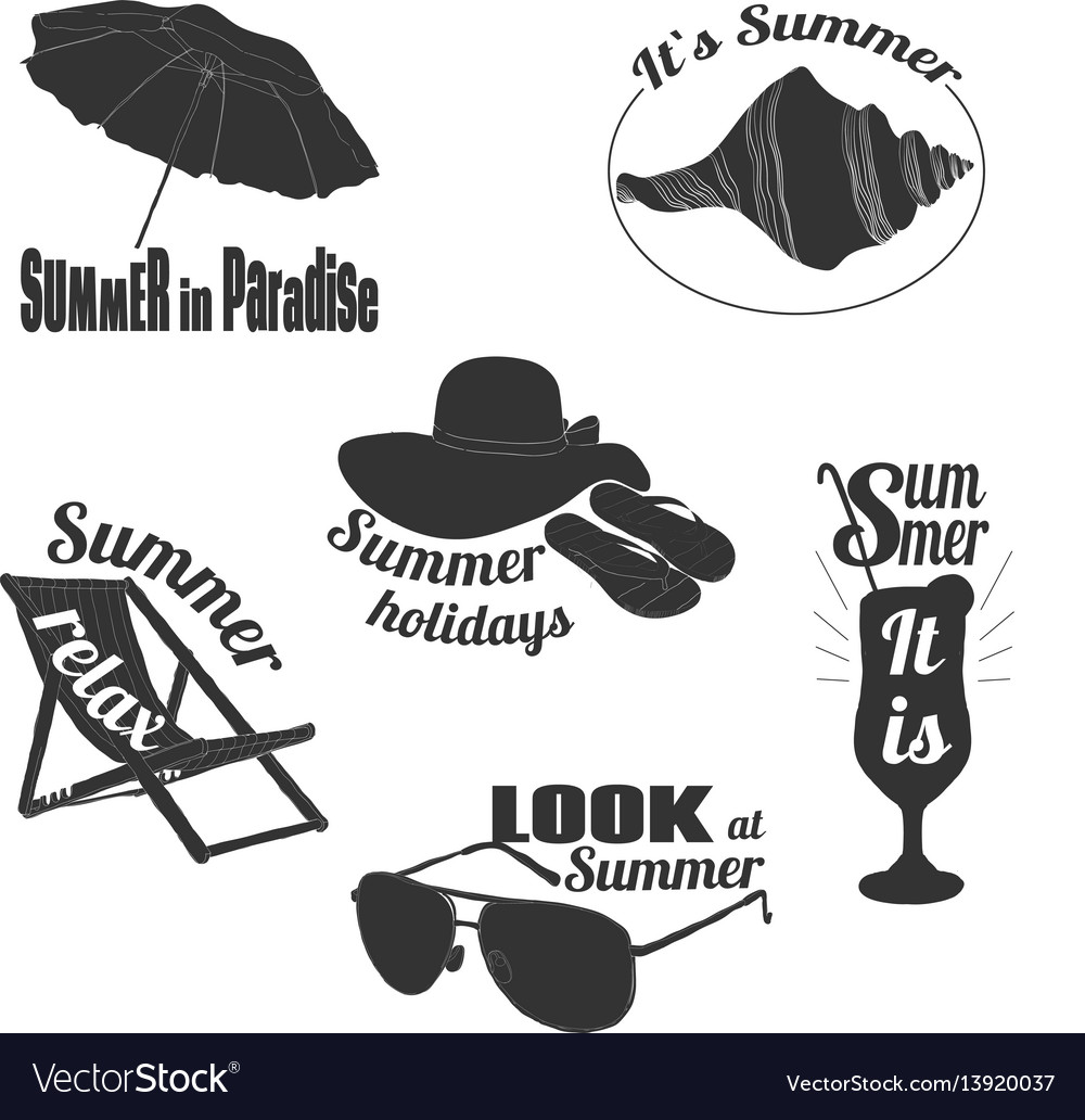 Hand drawn summer emblems set vector image Hand drawn summer emblems set