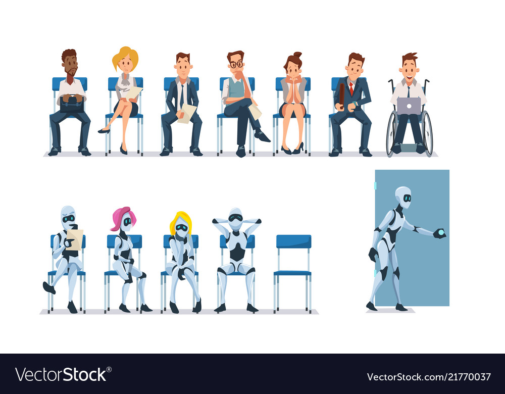 Job Interview Recruiting And Robots Royalty Free Vector