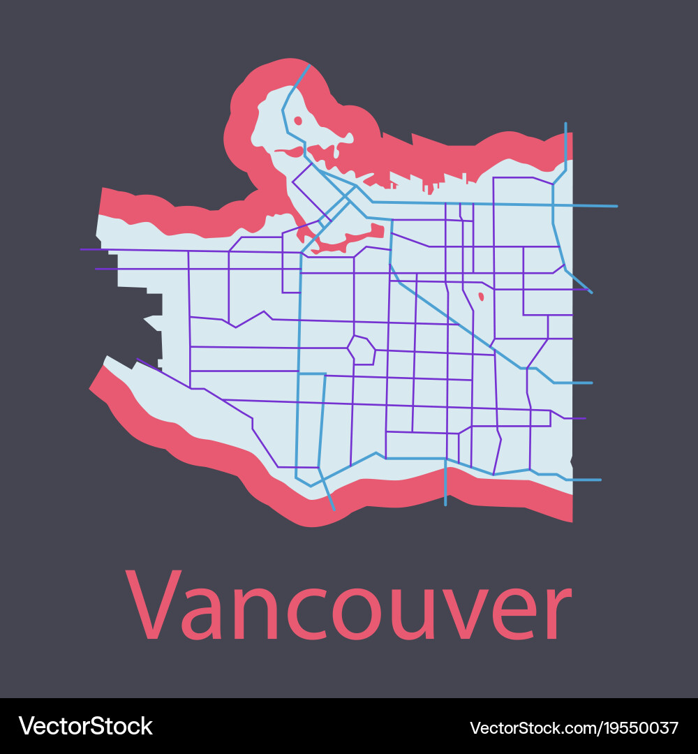 Vancouver City Plan Detailed Flat Map Royalty Free Vector