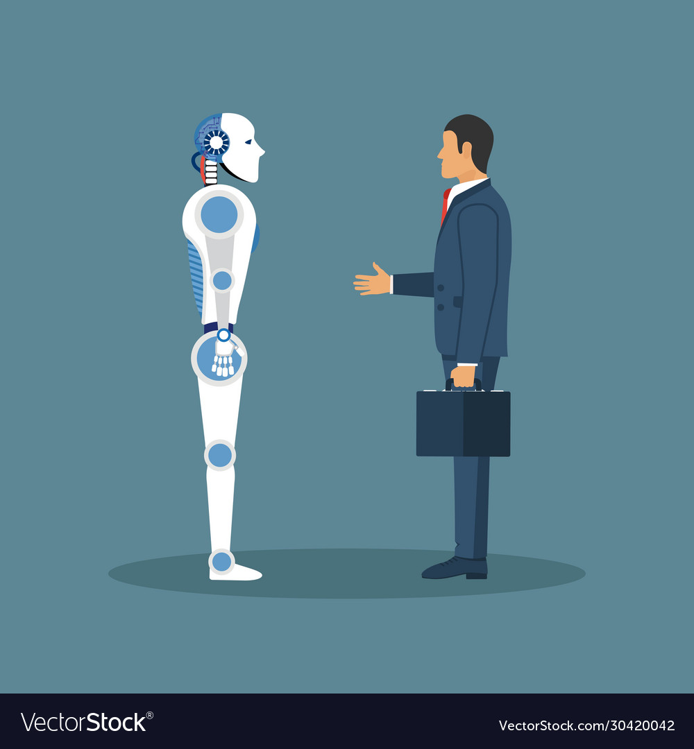 Businessman shake robot hand cooperation concept Vector Image