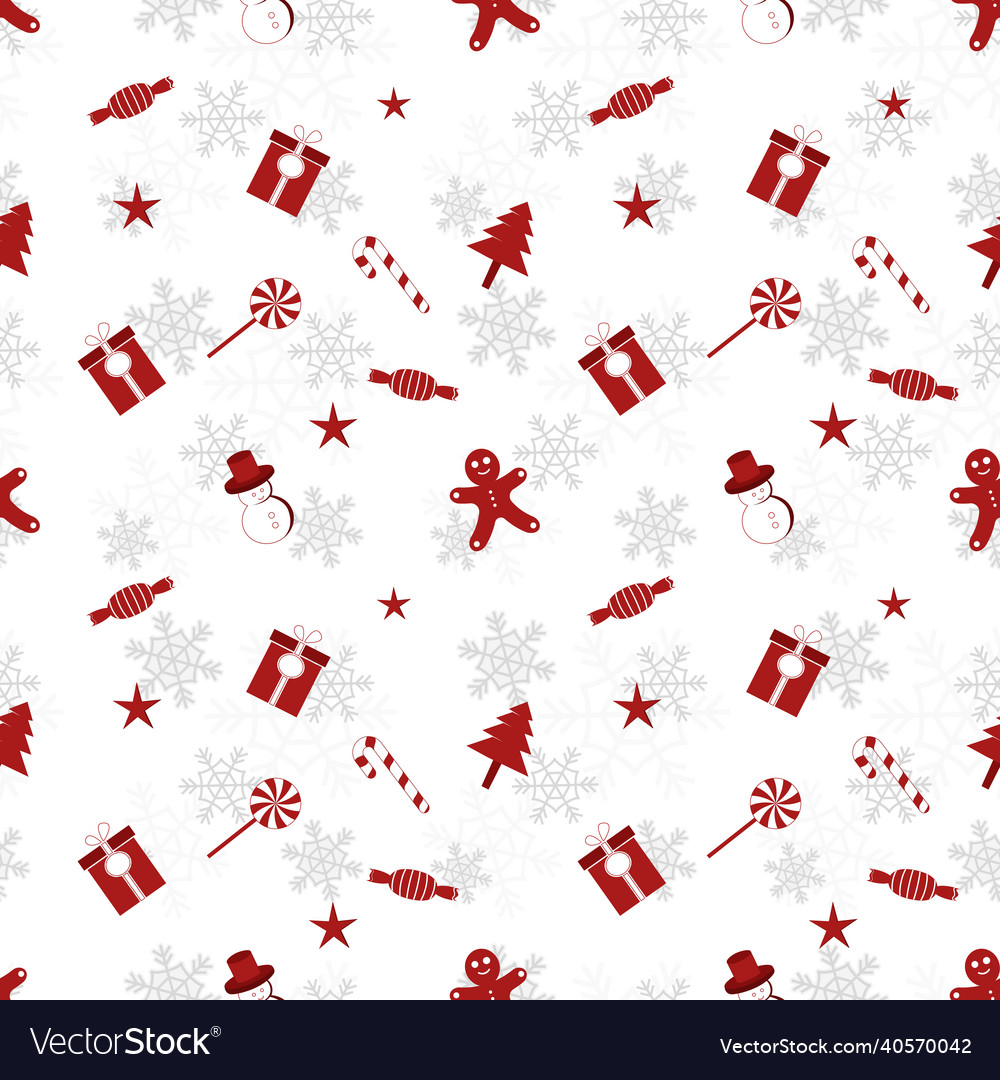 Christmas object silhouette repeat pattern in red Vector Image