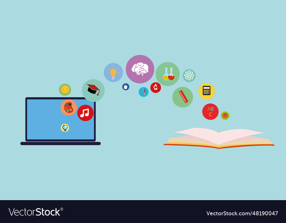 Computer as book knowledge base concept Royalty Free Vector