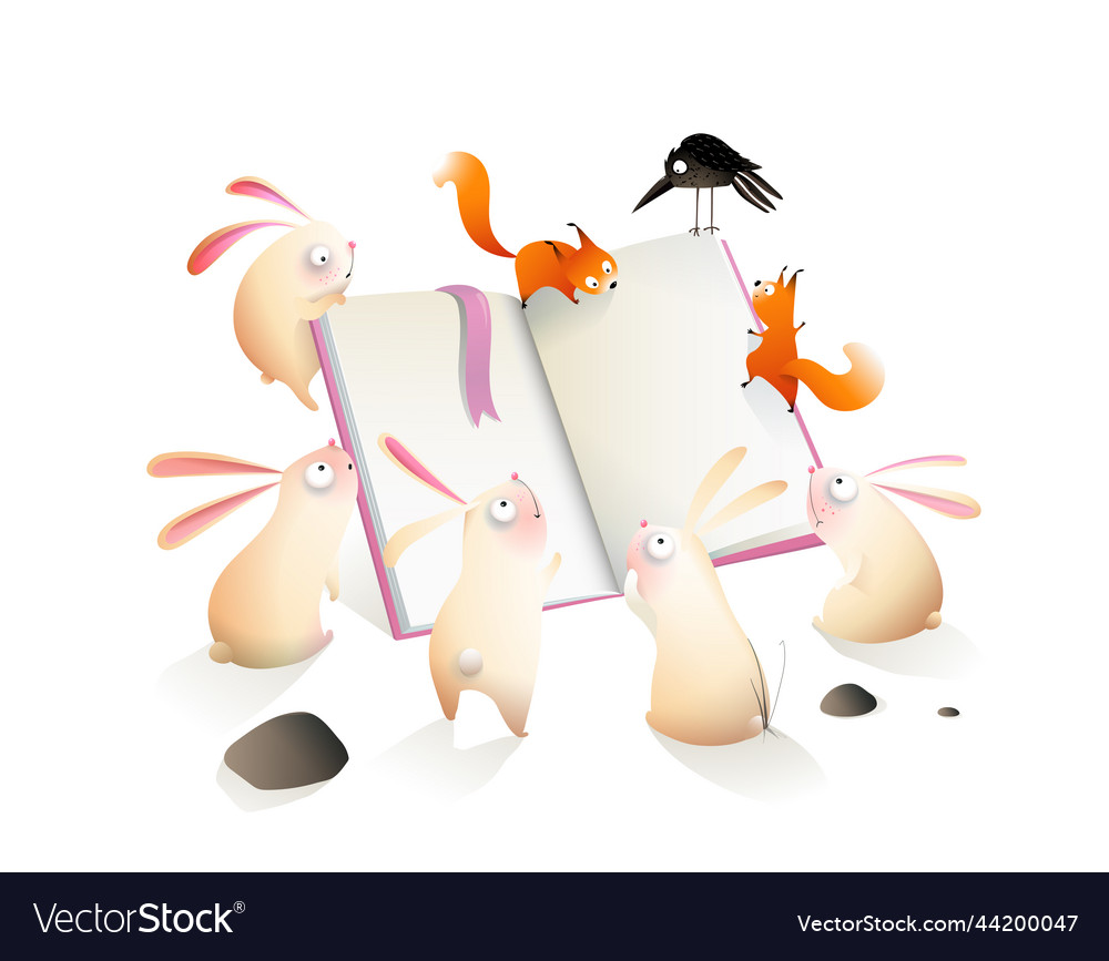 Cute animals reading story book in winter forest Vector Image Cute animals reading story book in winter forest Vector Image