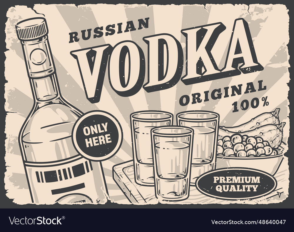 Russian vodka monochrome vintage sticker Vector Image