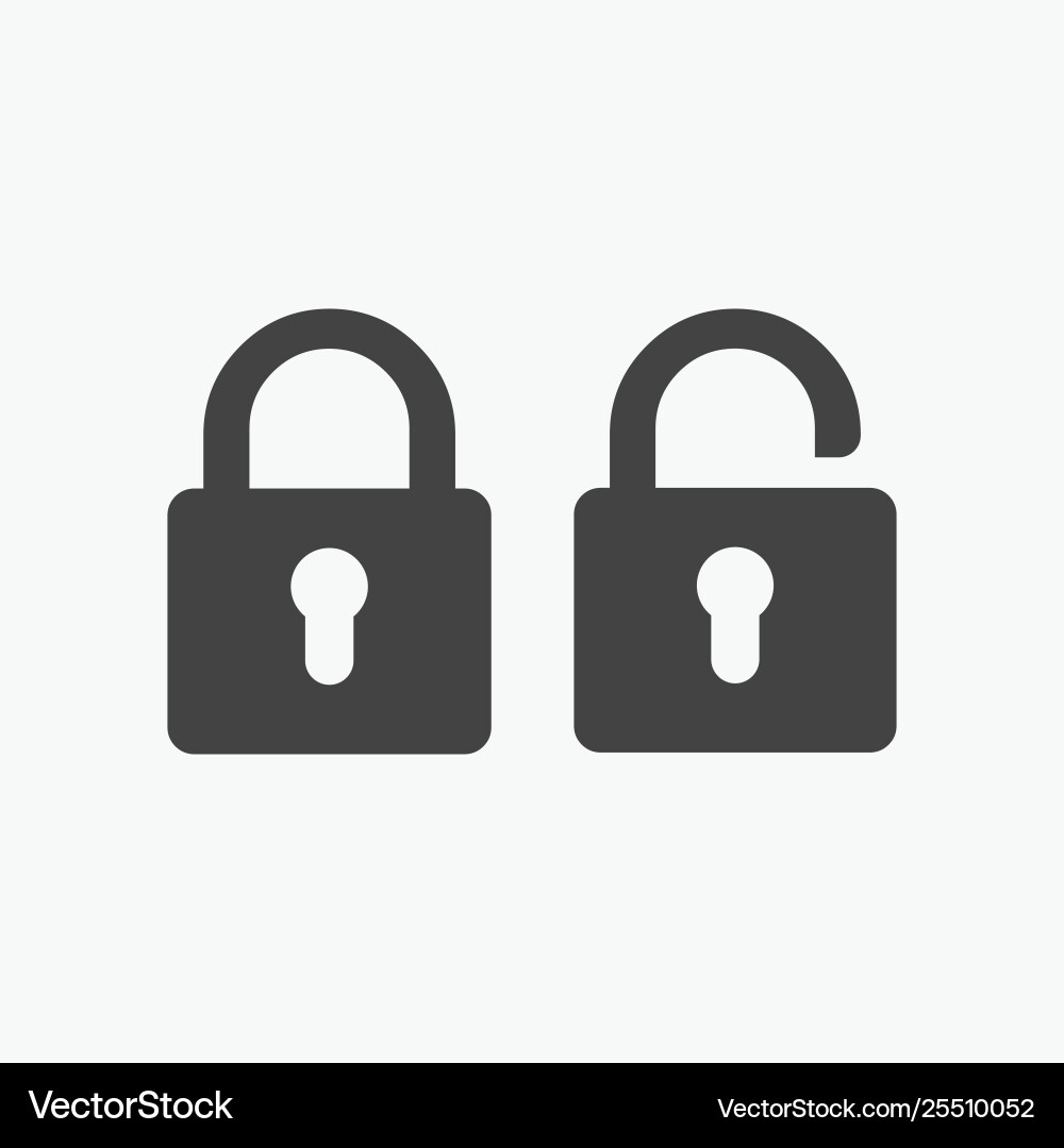 Black open locked padlock flat icon Royalty Free Vector