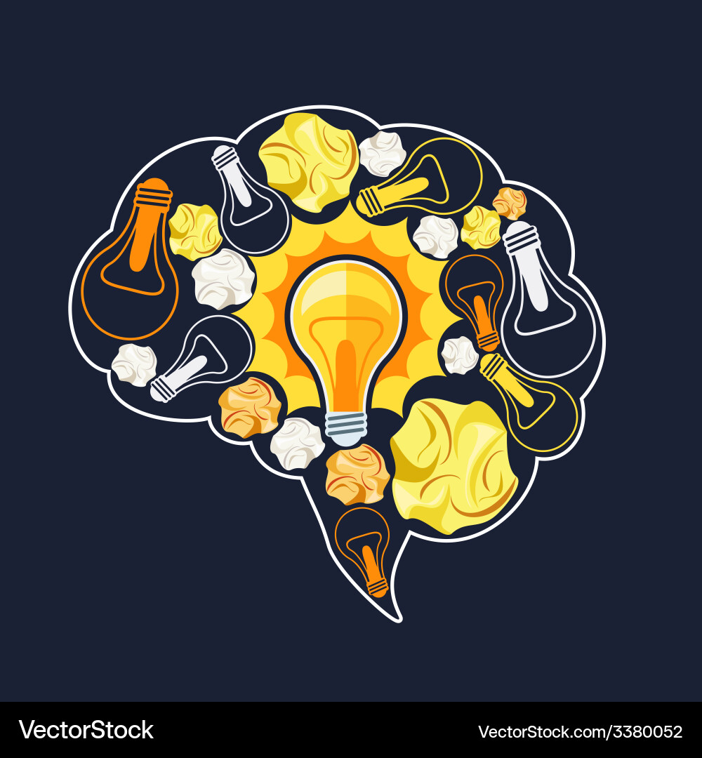 Brain inside glowing light bulb Royalty Free Vector Image