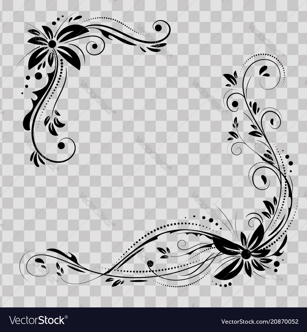 Download Floral corner design ornament black flowers on Vector Image