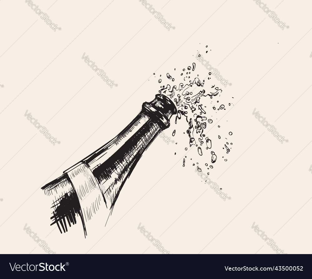 Hand drawn of champagne explosion Royalty Free Vector Image