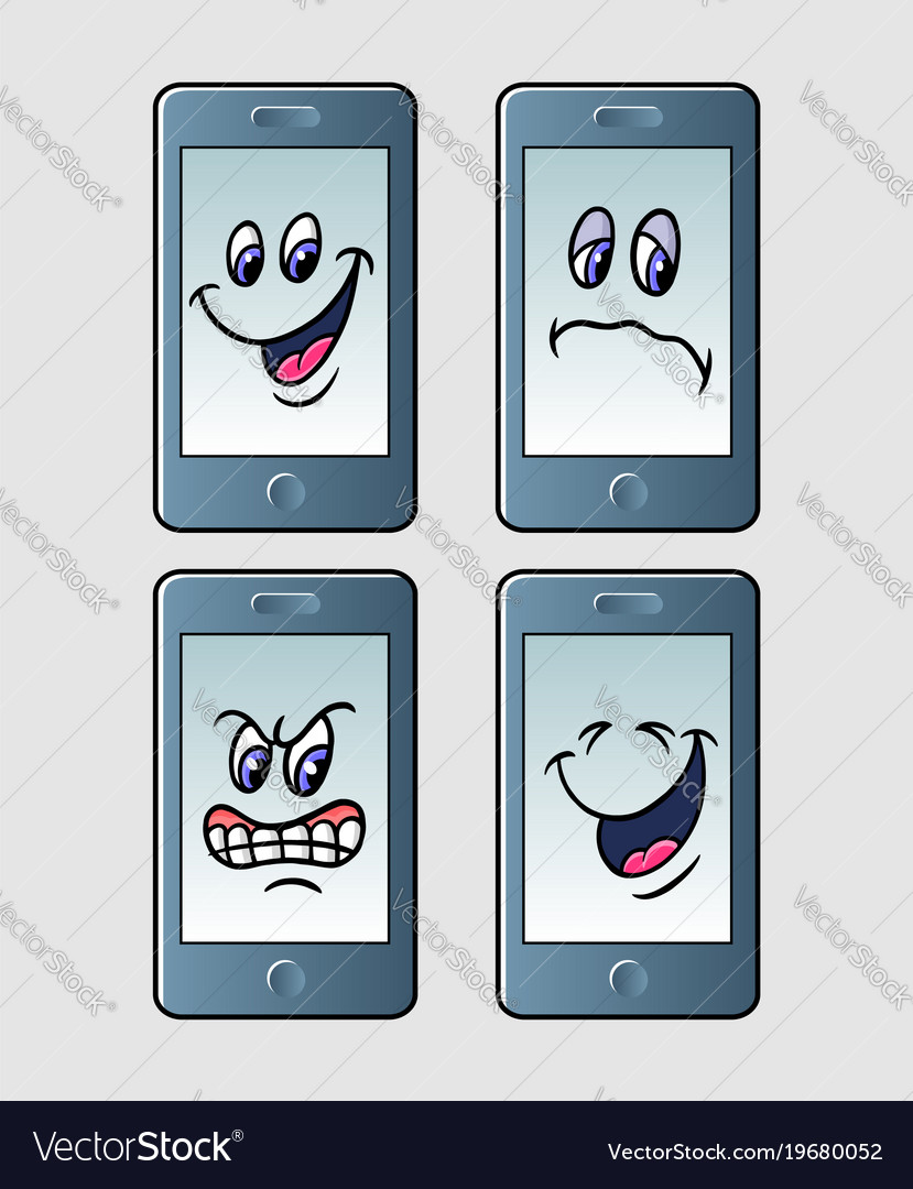 Handphone Emoticon Icon Cartoon Character Vector Image