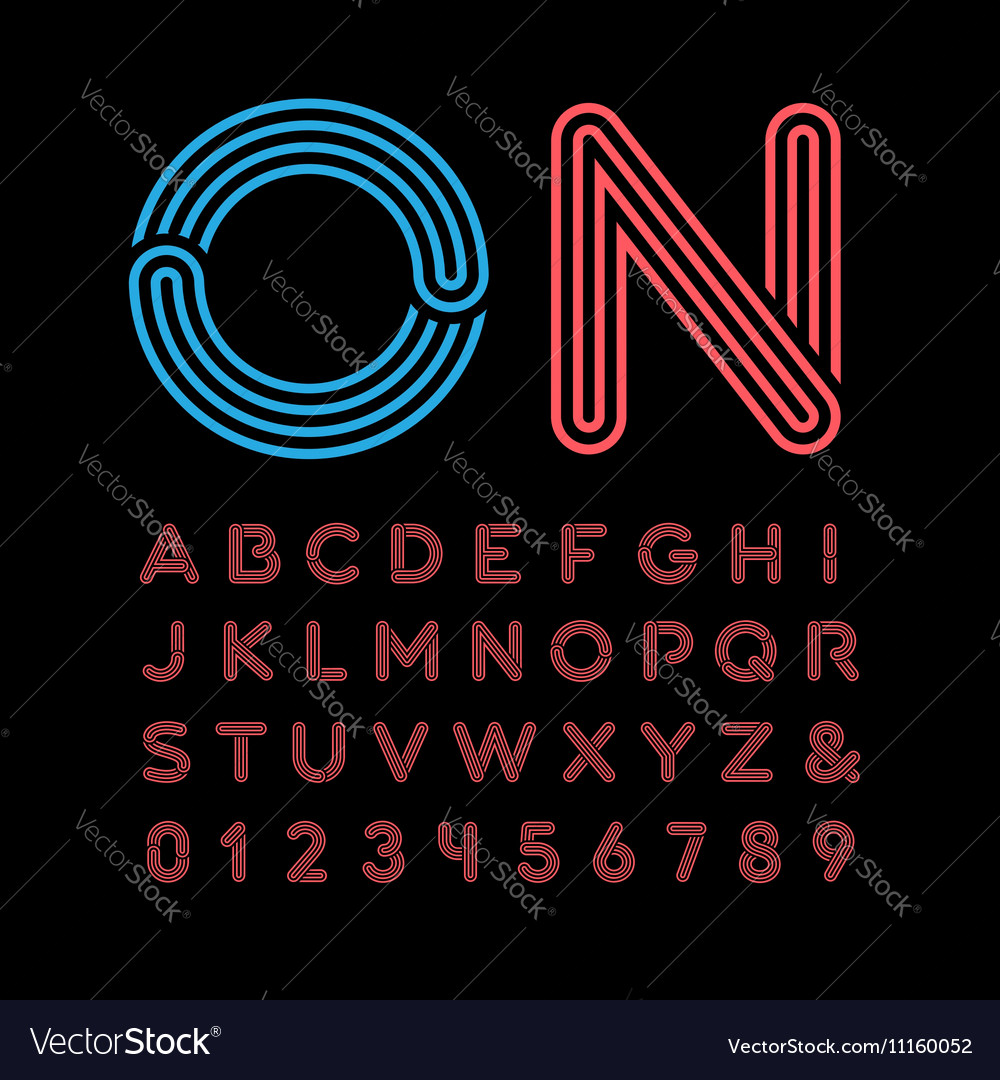 Neon font alphabet with effect letters Royalty Free Vector