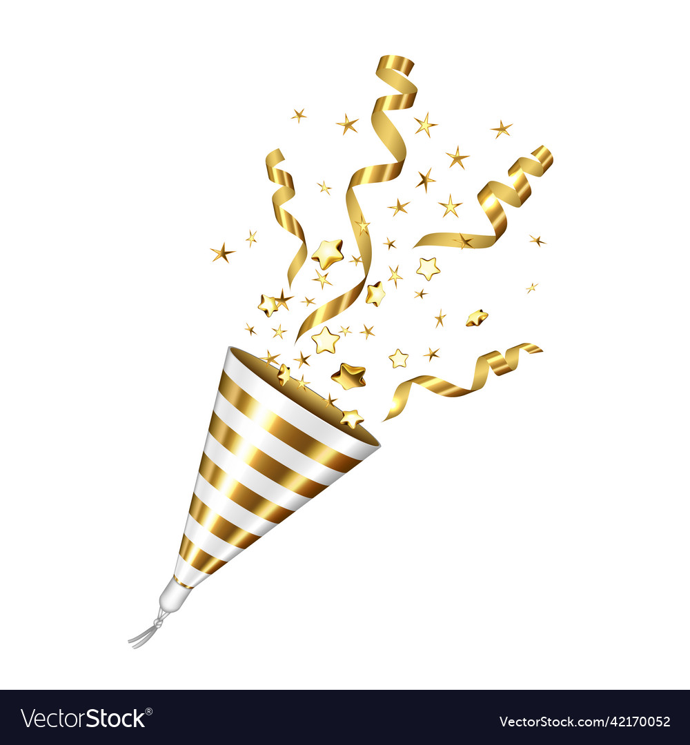 Party popper explosion with foil ribbon Royalty Free Vector