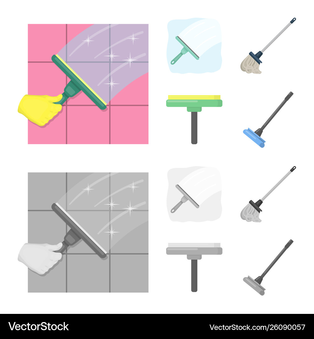 Mop and broom sign set Royalty Free Vector Image