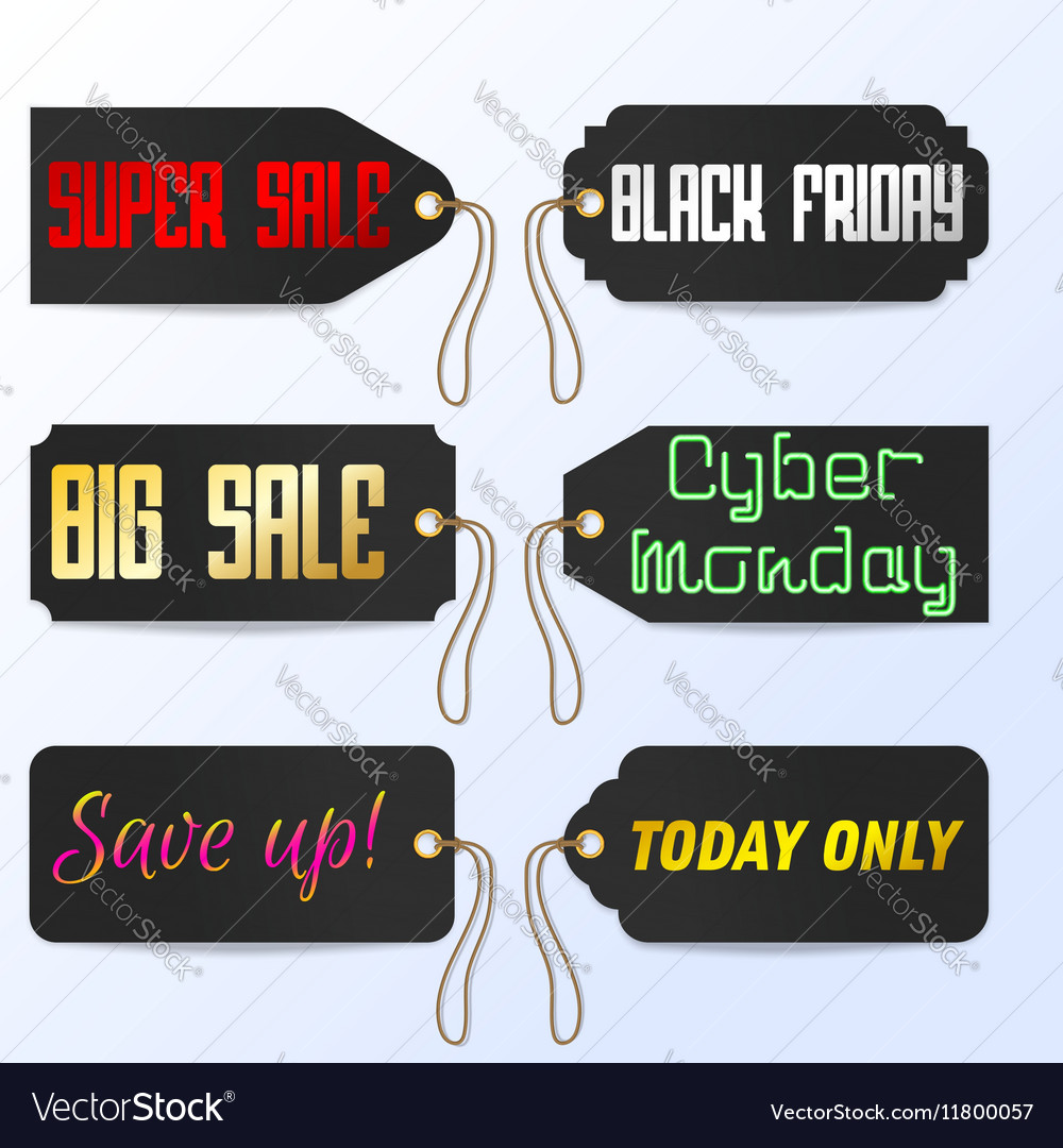 Set Black Friday Cyber Monday Tagline Sales Tags Vector Image