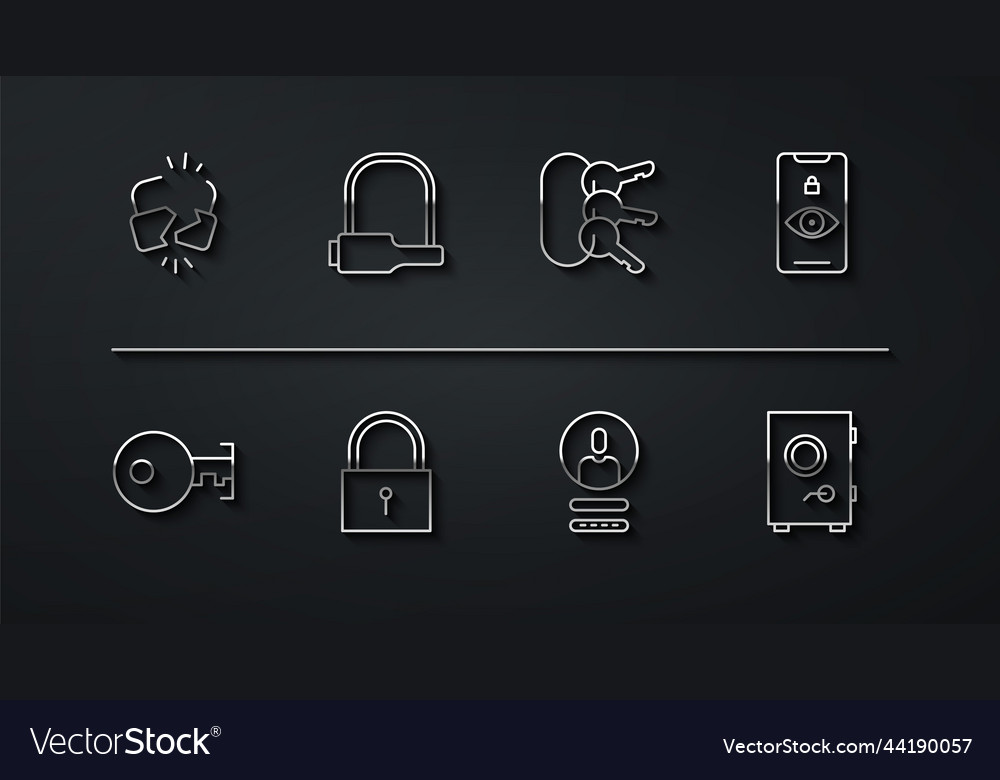 Set Line Broken Or Cracked Lock Key Eye Scan Vector Image