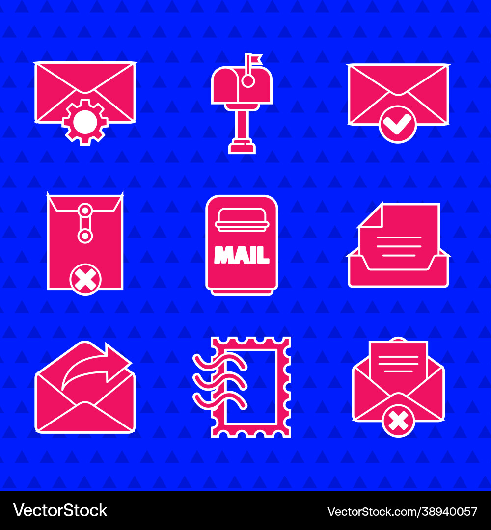 Set mail box postal stamp delete envelope Vector Image