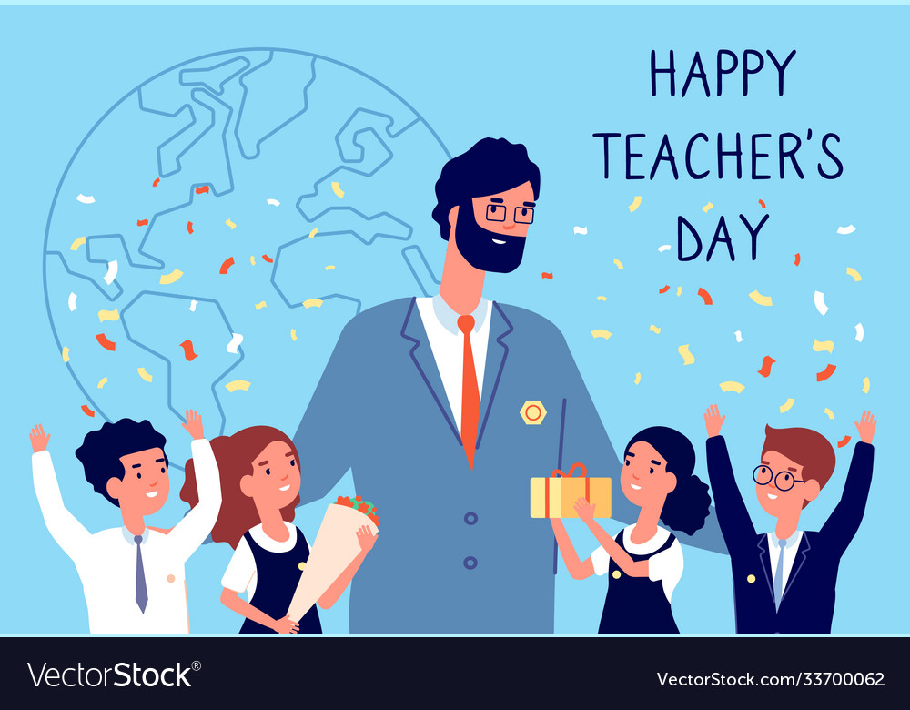 Teachers day flowers to teacher students kids Vector Image