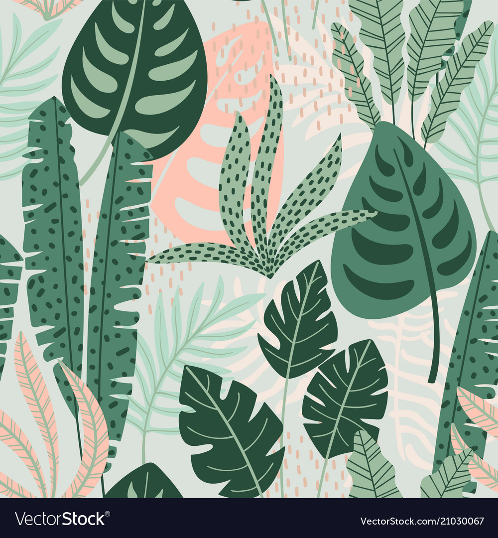 Abstract seamless pattern with tropical leaves vector image Abstract seamless pattern with tropical leaves