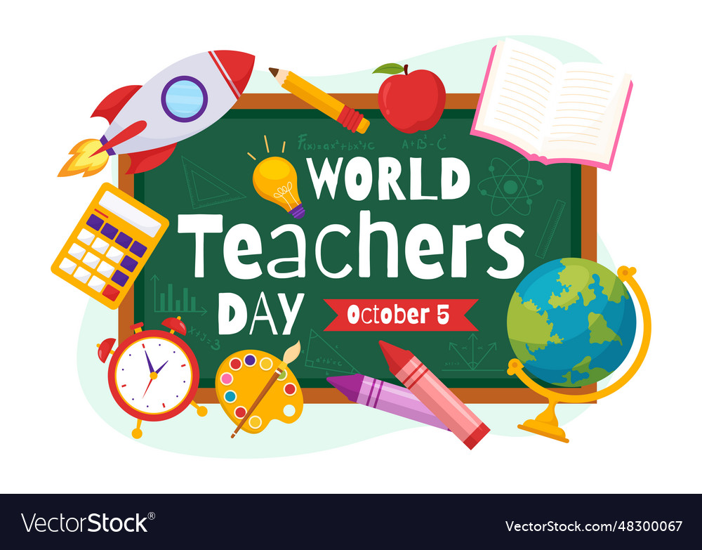 Happy teachers day with school equipment Vector Image