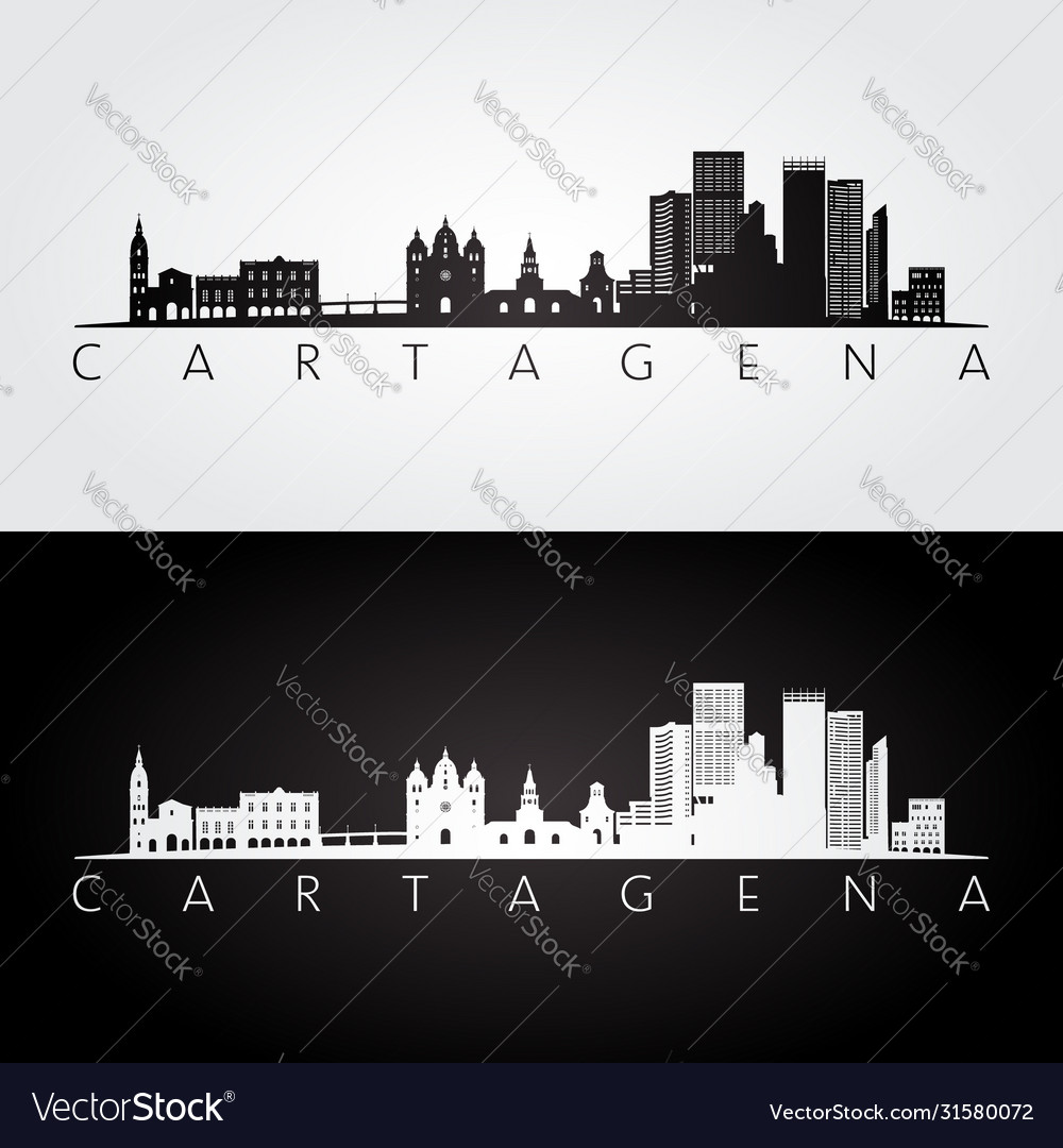 Cartagena skyline and landmarks silhouette Vector Image