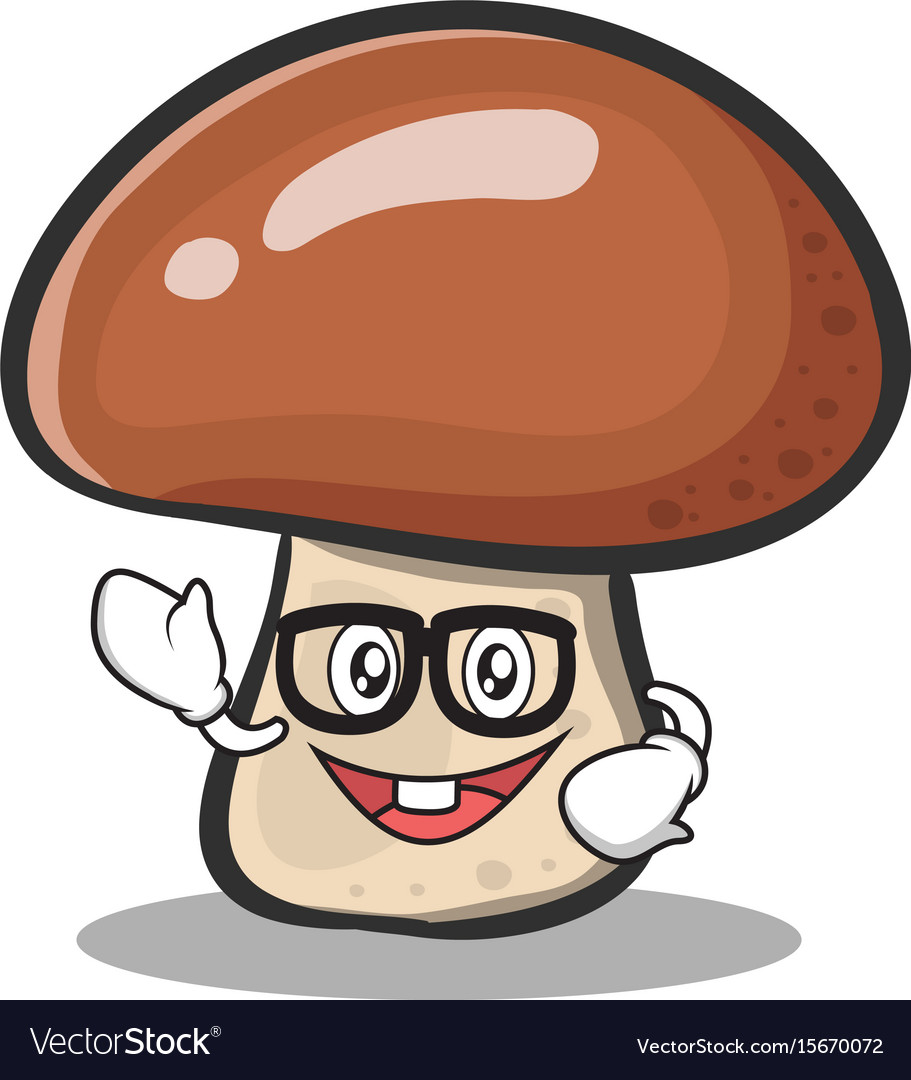Гриб с лицом мем Geek face mushroom character cartoon Royalty Free Vector