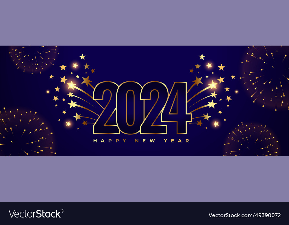 Line style 2024 new year firework banner Vector Image