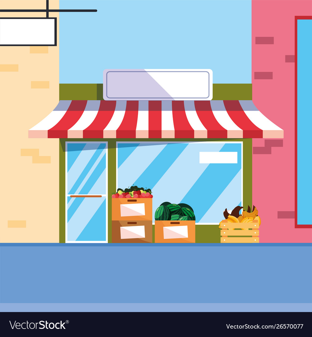 Grocery market facade fruit and vegetables Vector Image