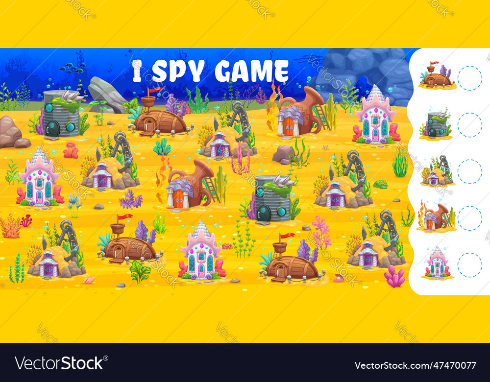 I spy game cartoon fairytale underwater houses Vector Image