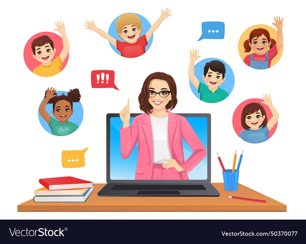 Online female teacher on computer screen Vector Image