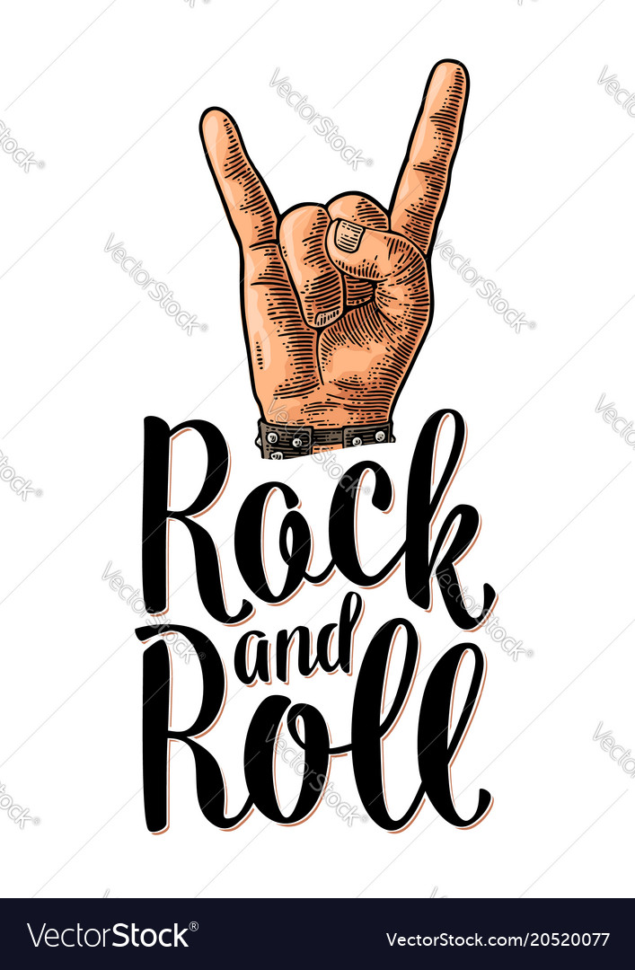 Rock and roll sign black vintage engraved Vector Image