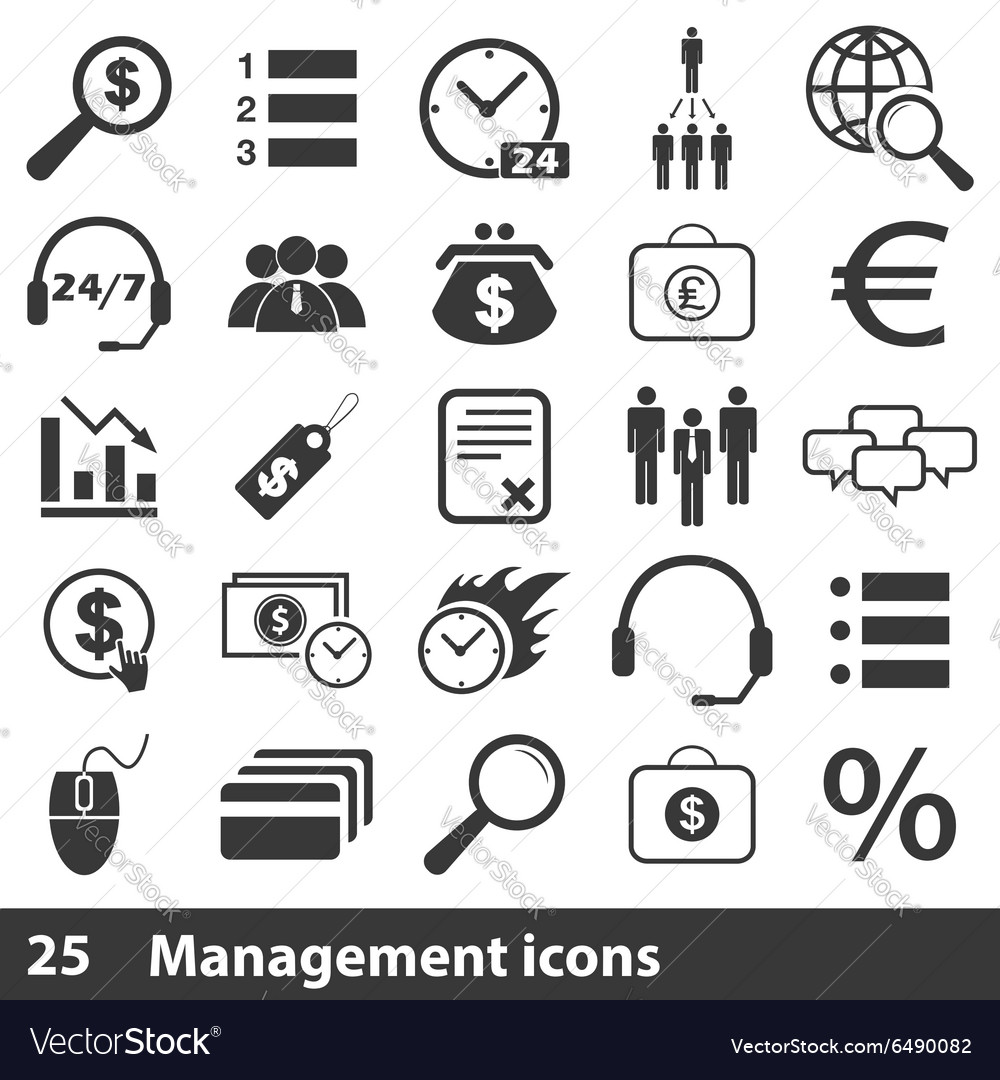 25 management simple icons set Royalty Free Vector Image