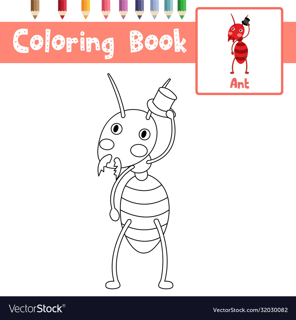 Coloring page fire ant with black hat Royalty Free Vector