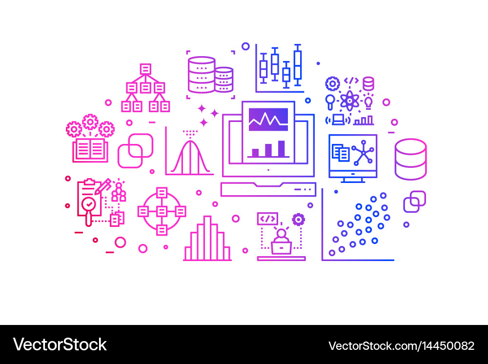 Data analysis gradient line icons Royalty Free Vector Image