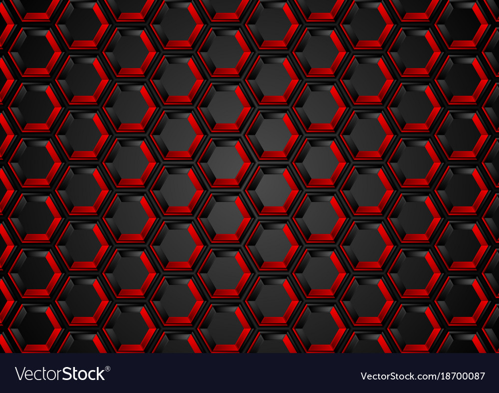 Black and red hexagons abstract tech background Vector Image