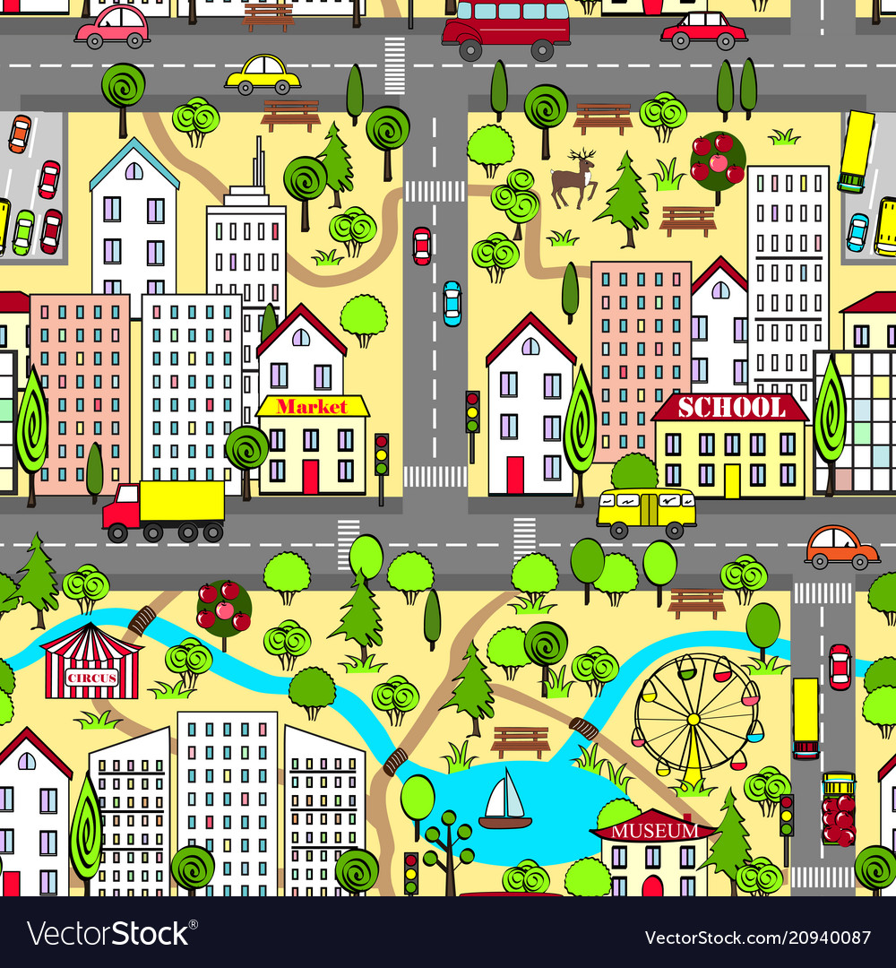 Cartoon city landscape Royalty Free Vector Image