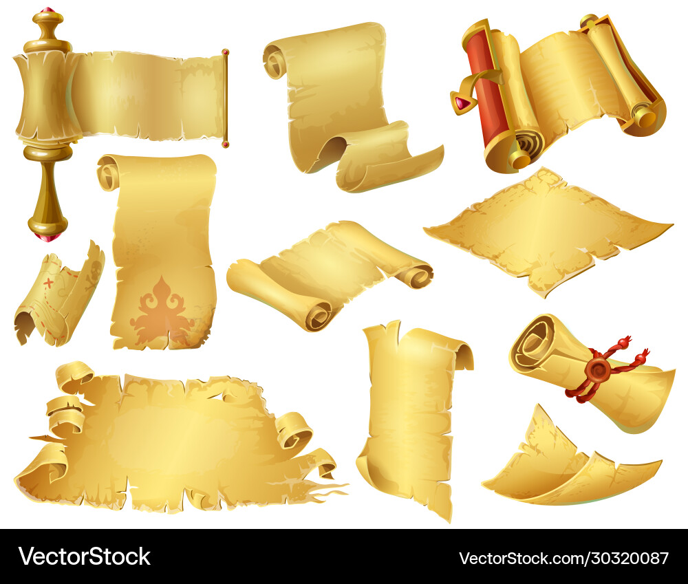 Cartoon scrolls ancient papyrus manuscripts Vector Image