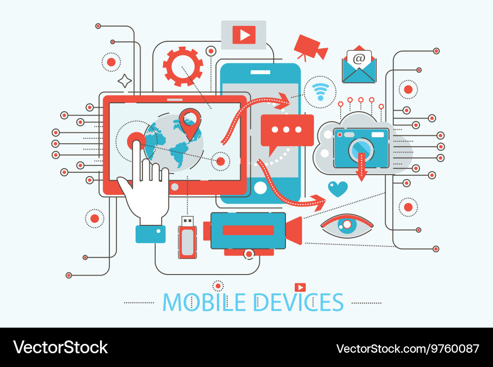 Modern flat thin line design technology mobile Vector Image