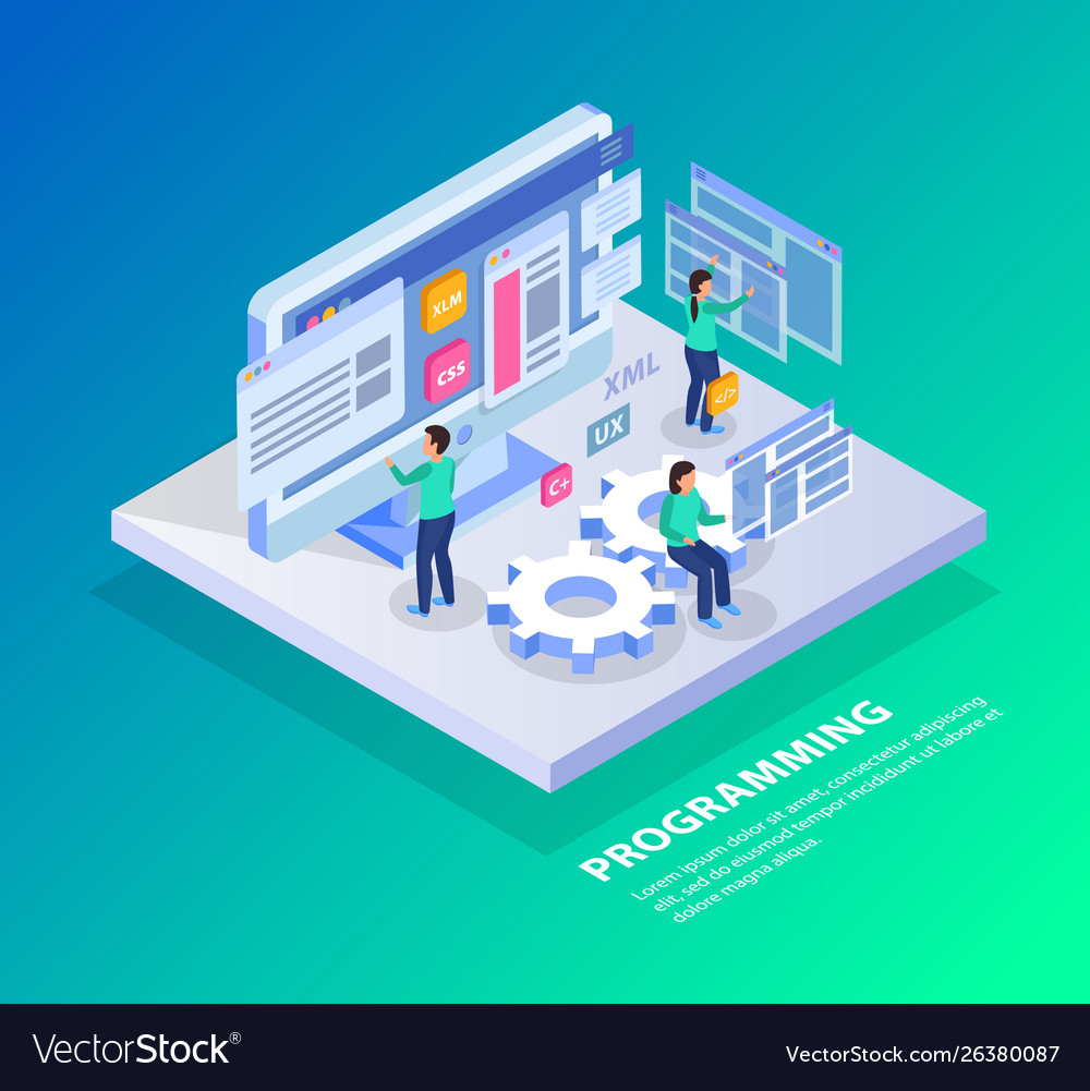 Programming website isometric background Vector Image