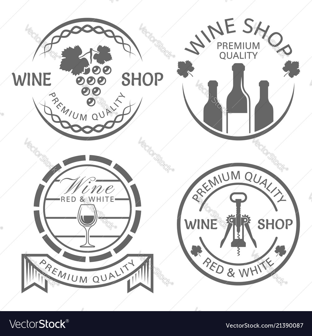 Wine shop set of monochrome vintage labels vector image Wine shop set of monochrome vintage labels