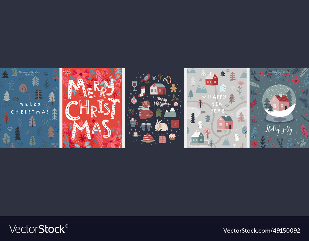 Christmas card set - hand drawn cute flyers Vector Image