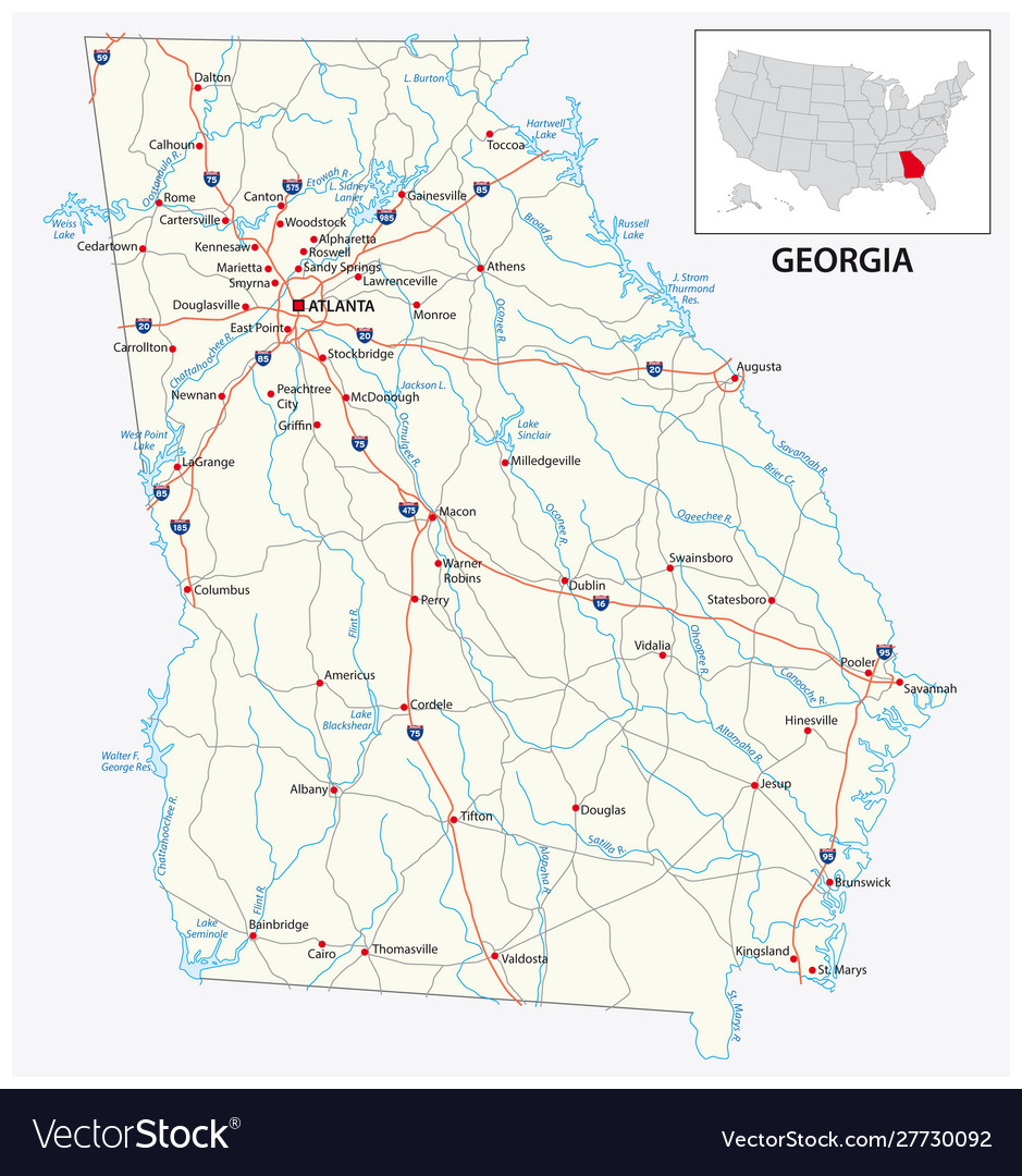 Road Map Us State Georgia Royalty Free Vector Image