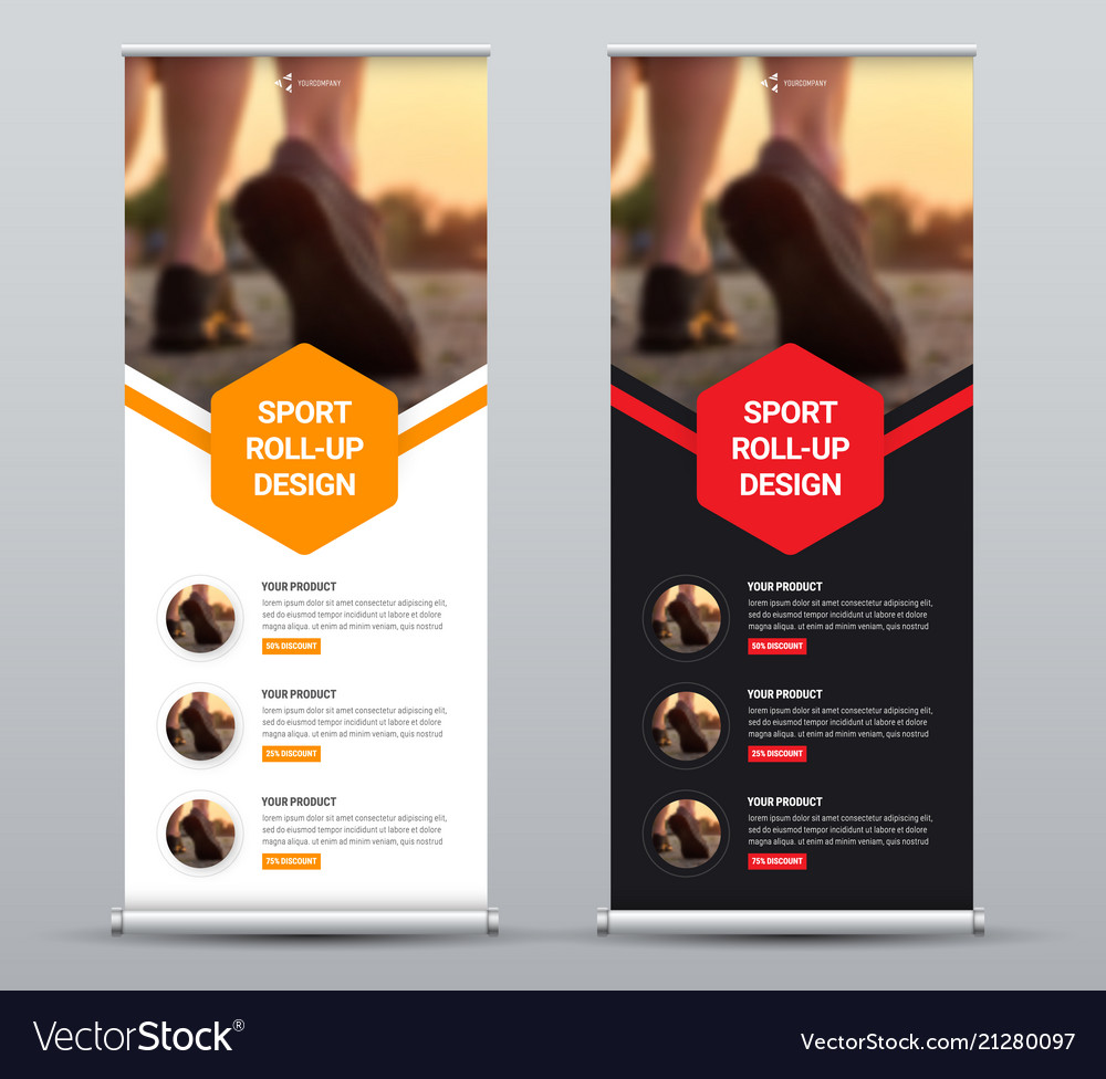 Black And White Roll Up Banner With Place For Vector Image