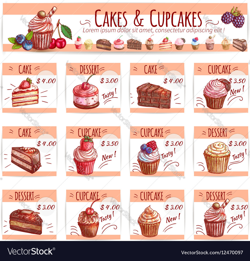 Cake Menu Template For Bakery Pastry Shop Design Vector Image