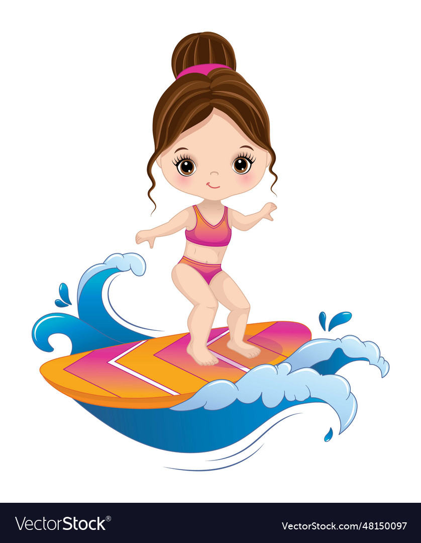 Cartoon image of cute girl surfing Royalty Free Vector Image