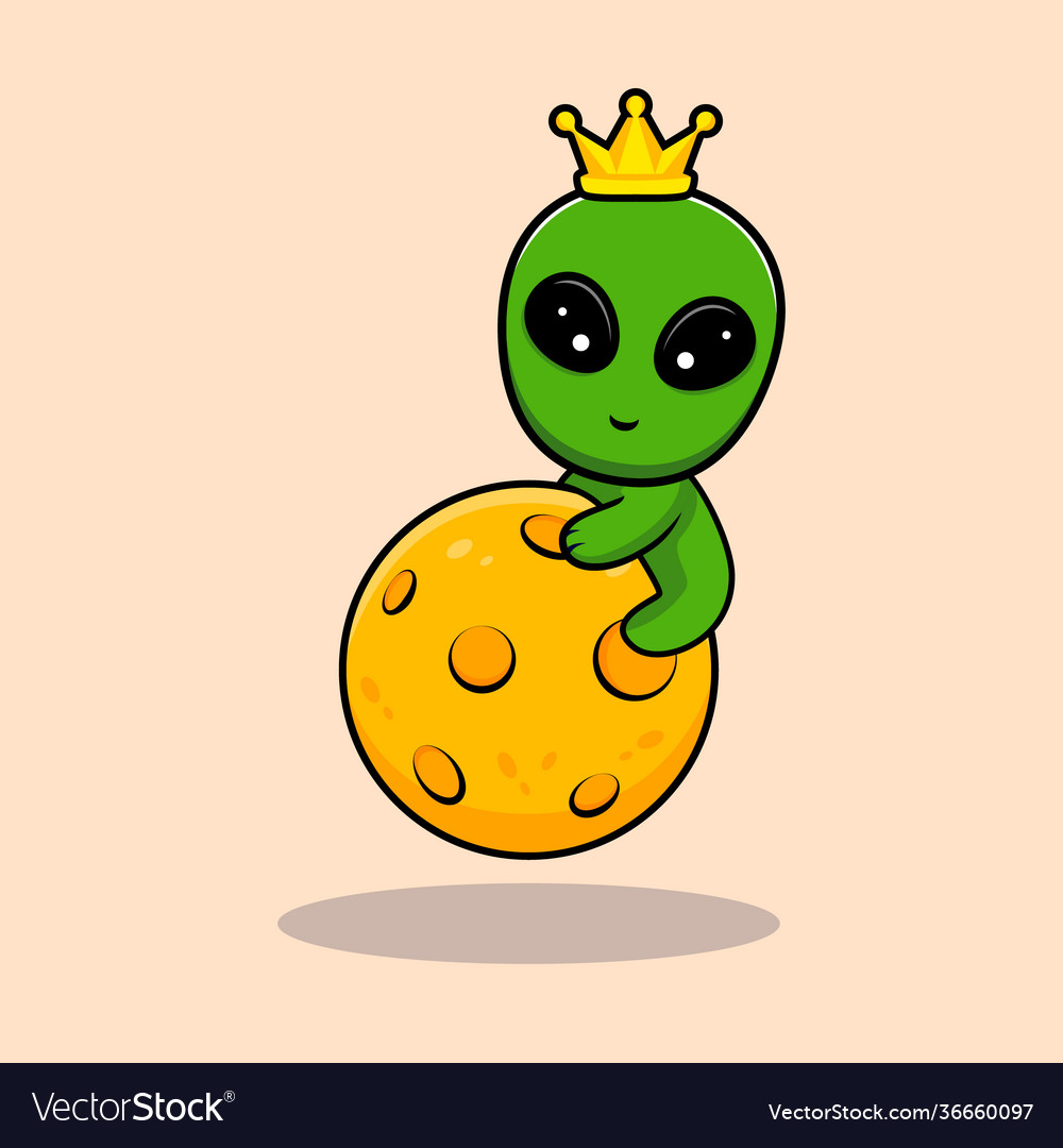 Premium Vector  Cute alien with moon cartoon vector icons illustration